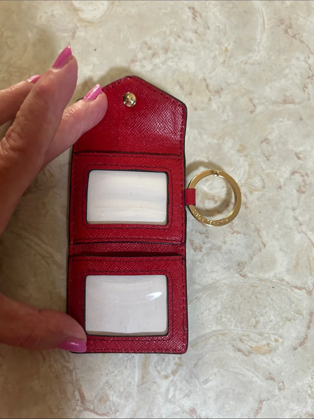 MICHAEL Michael Kors Brown Textured Leather Key Card Holder with Gold Ring